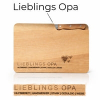 Schneidebrett mit Messer für Opa – „Lieblings OPA“ Geschenk aus Escheholz
