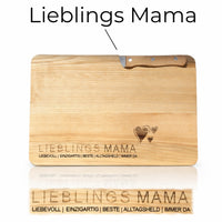 Schneidebrett mit Messer für Mama – „Lieblings MAMA“ Geschenk aus Escheholz