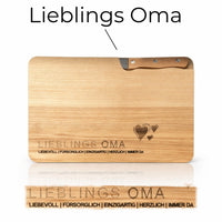 Schneidebrett mit Messer für Oma – „Lieblings OMA“ Geschenk aus Escheholz