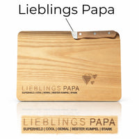 Personalisiertes Schneidebrett mit Messer für Papa – „Lieblings PAPA“ Geschenk aus Escheholz