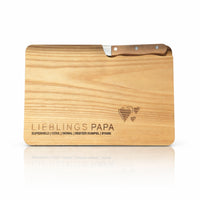 Personalisiertes Schneidebrett mit Messer für Papa – „Lieblings PAPA“ Geschenk aus Escheholz